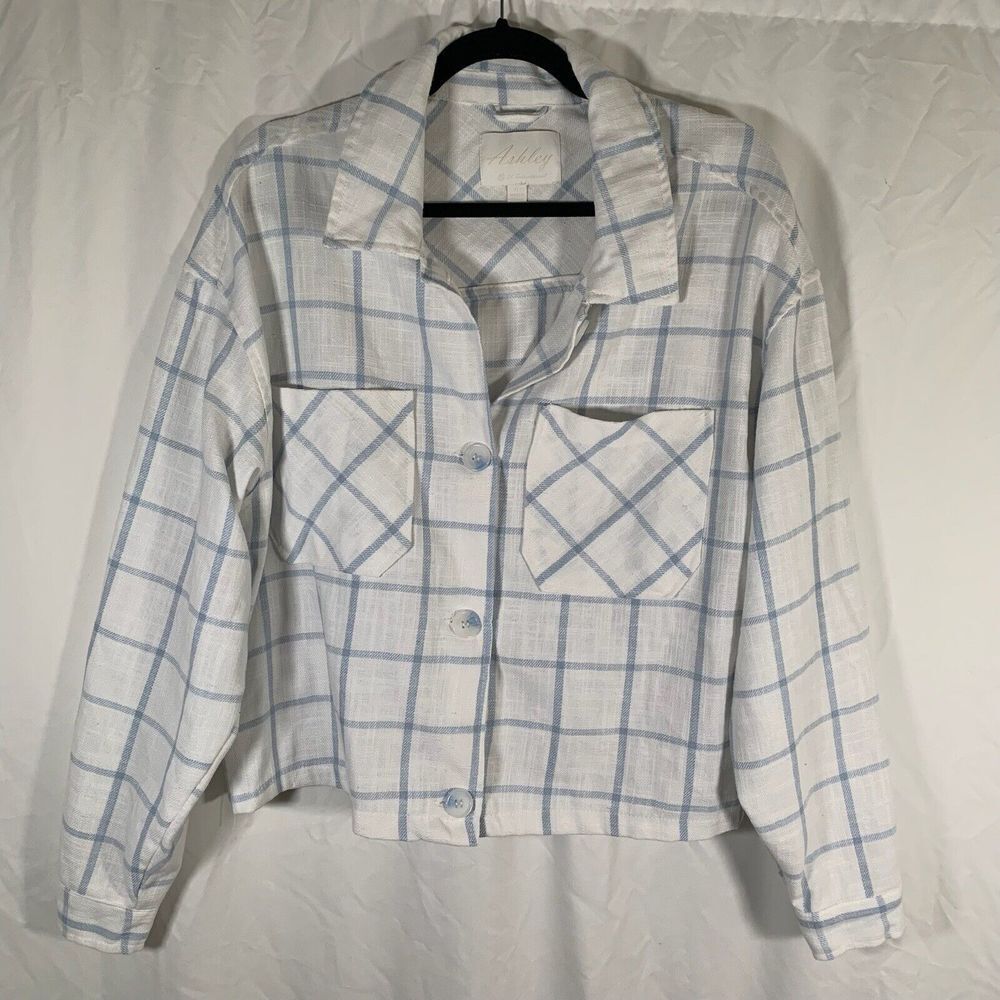 Ashley By 26 International Jacket Women’s XL Blue White Plaid Button Up